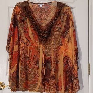 3XL Dressbarn paisley beaded drawstring blouse